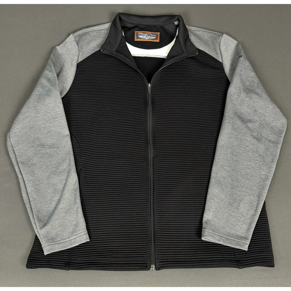 Straight Down Full Zip Jacket Mens L Black Gray Ribbed Mock Neck Golf Layer